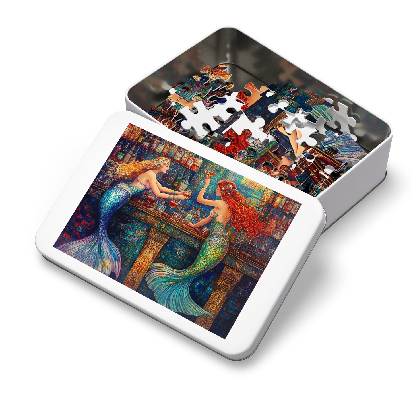 Mermaid Bar Jigsaw Puzzle with Tin | Colorful Ocean Fantasy Puzzle
