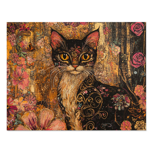Wild Flower Cat Jigsaw Puzzle with Tin