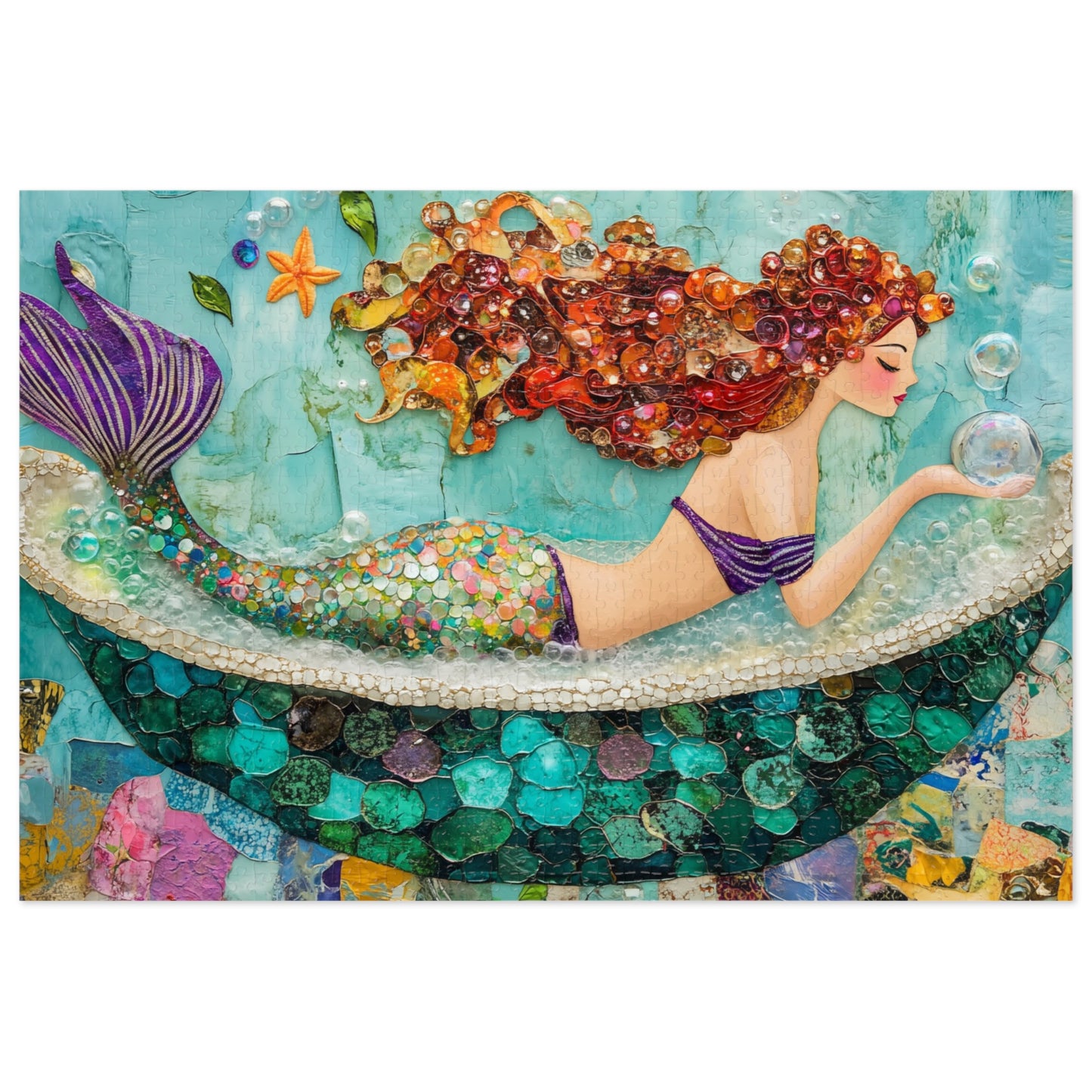 Bubbles Mermaid Art Jigsaw Puzzle with Tin