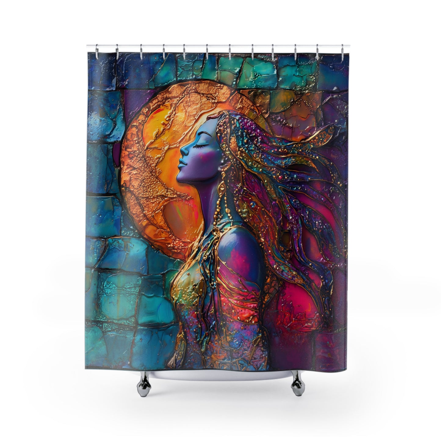 Goddess "Spirited" Shower Curtain, Bohemian Bath Decor, Colorful Shower Curtains for Relaxing Spaces, Ethereal Bathroom