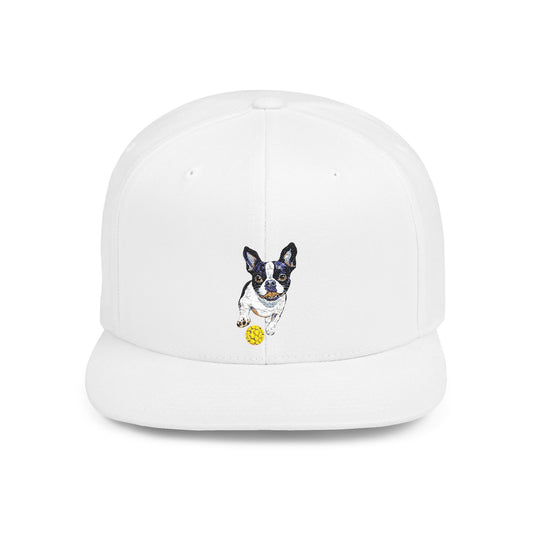 Picklball Boston Terrier Flat Bill Snapback Cap