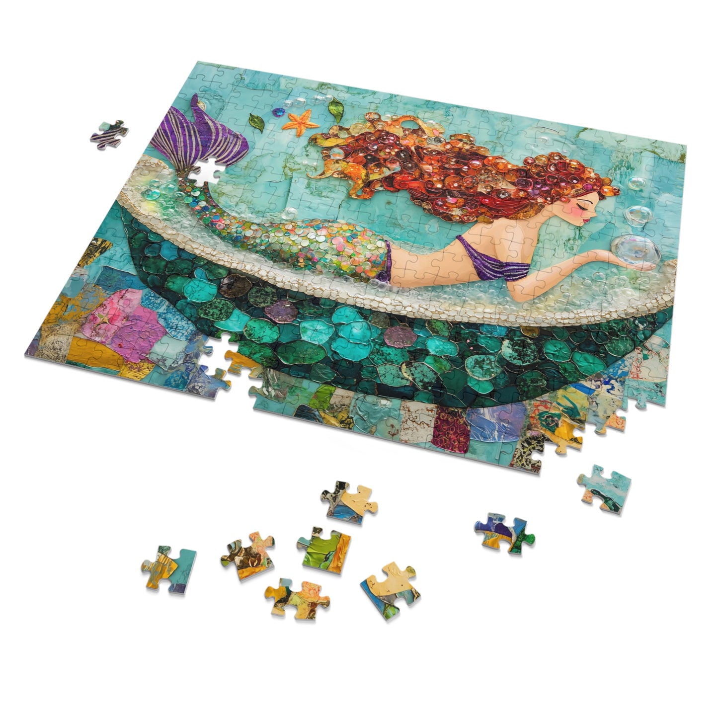 Bubbles Mermaid Art Jigsaw Puzzle with Tin
