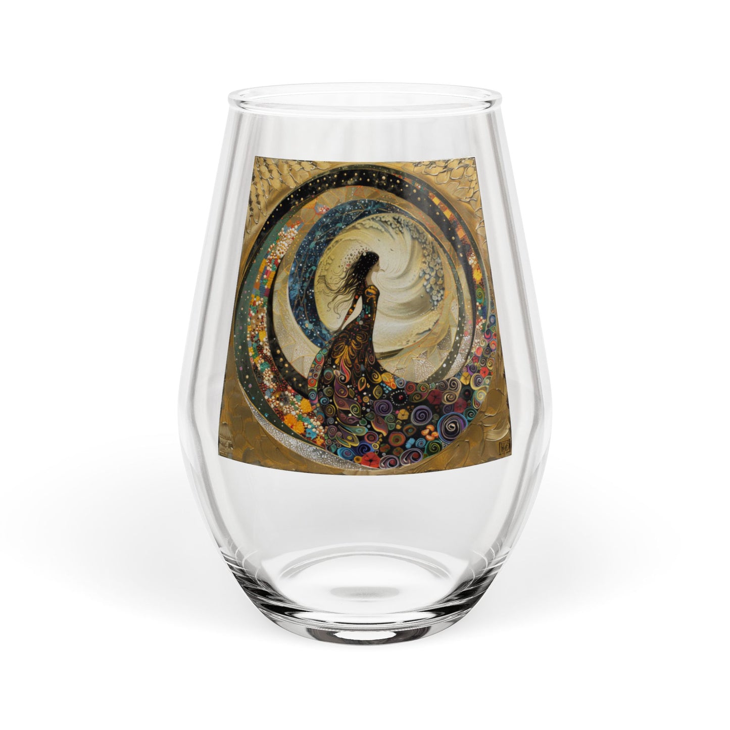 Whimsical Moon Goddess Silhouette Stemless Wine Glass | 11.75oz