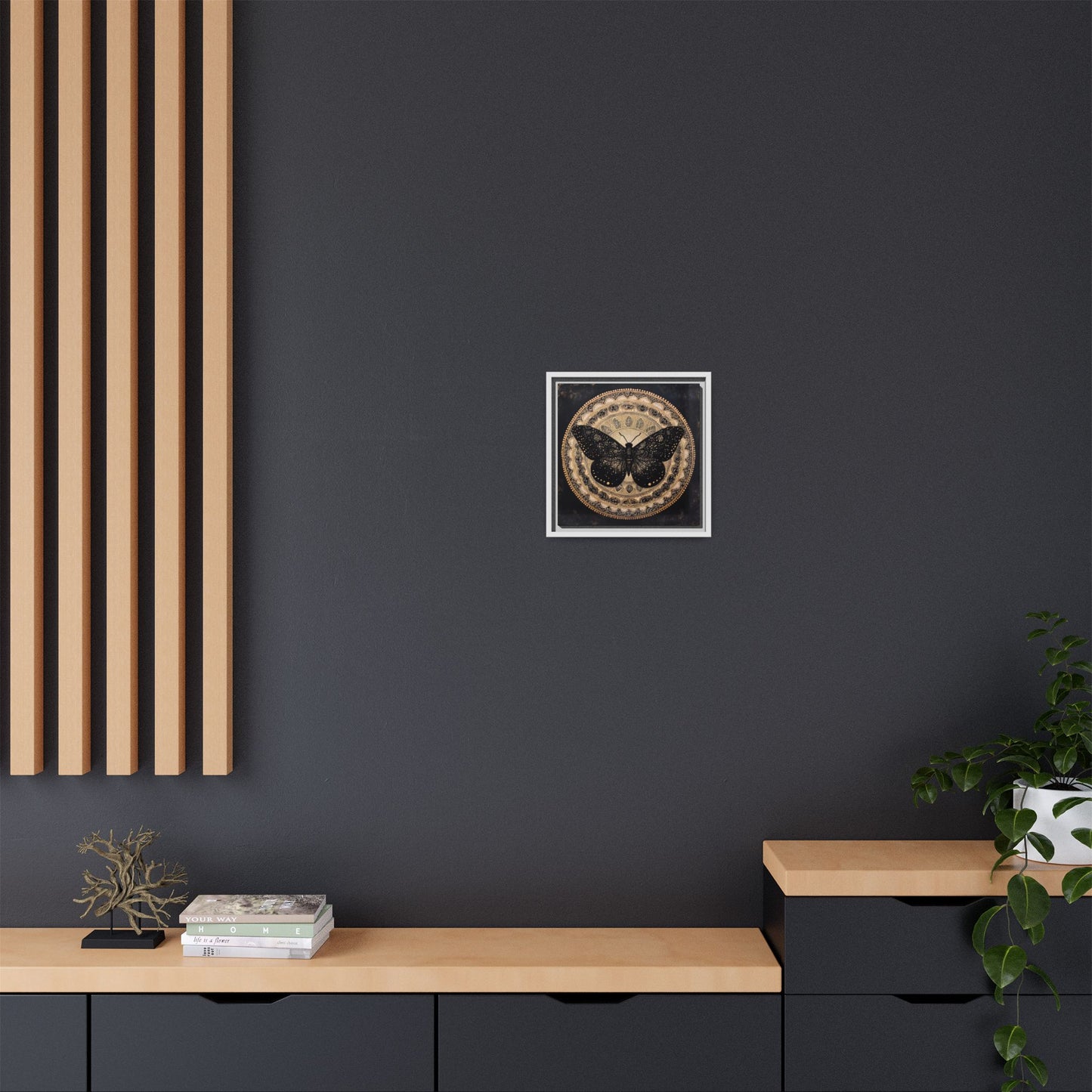 Black Moth Mandala Matte Canvas Framed | Wall Art