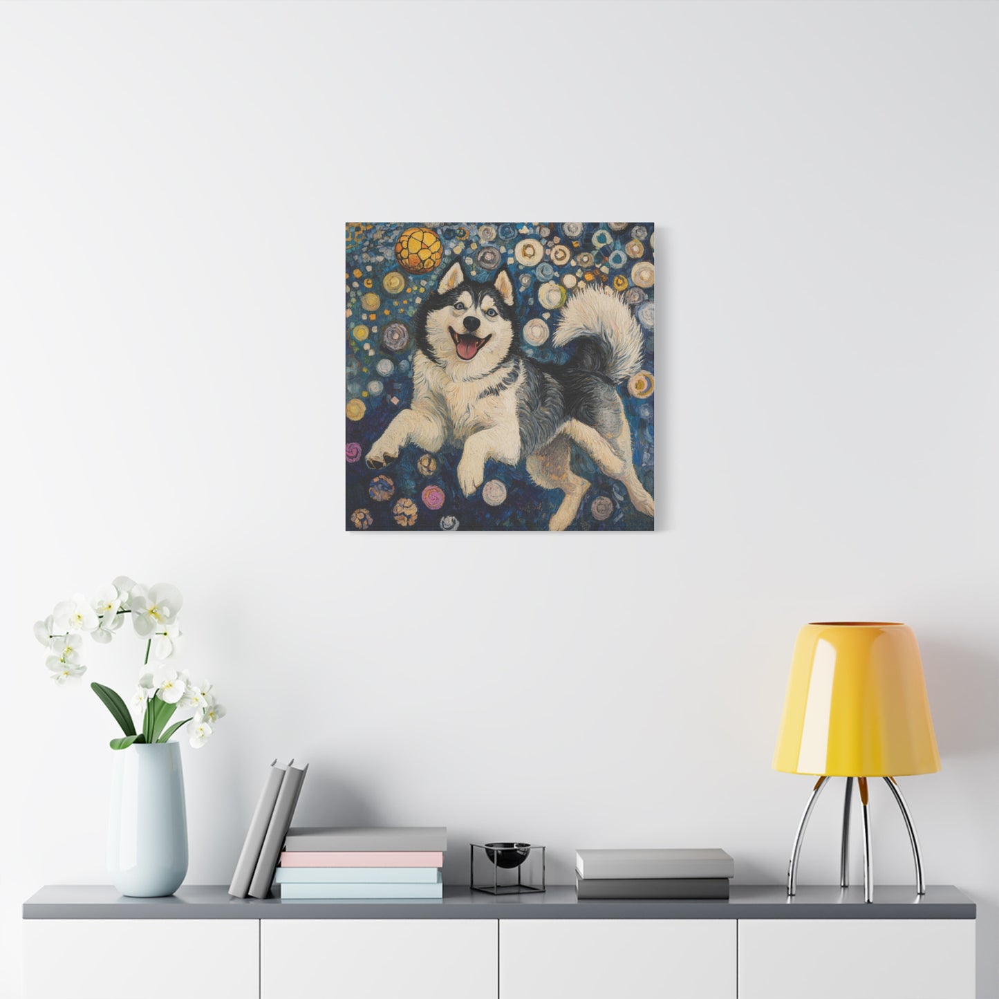 Joyful Husky Canvas Art, Pet Wall Decor, Dog Lovers Gift, Home Decoration, Animal Art, Husky Portrait