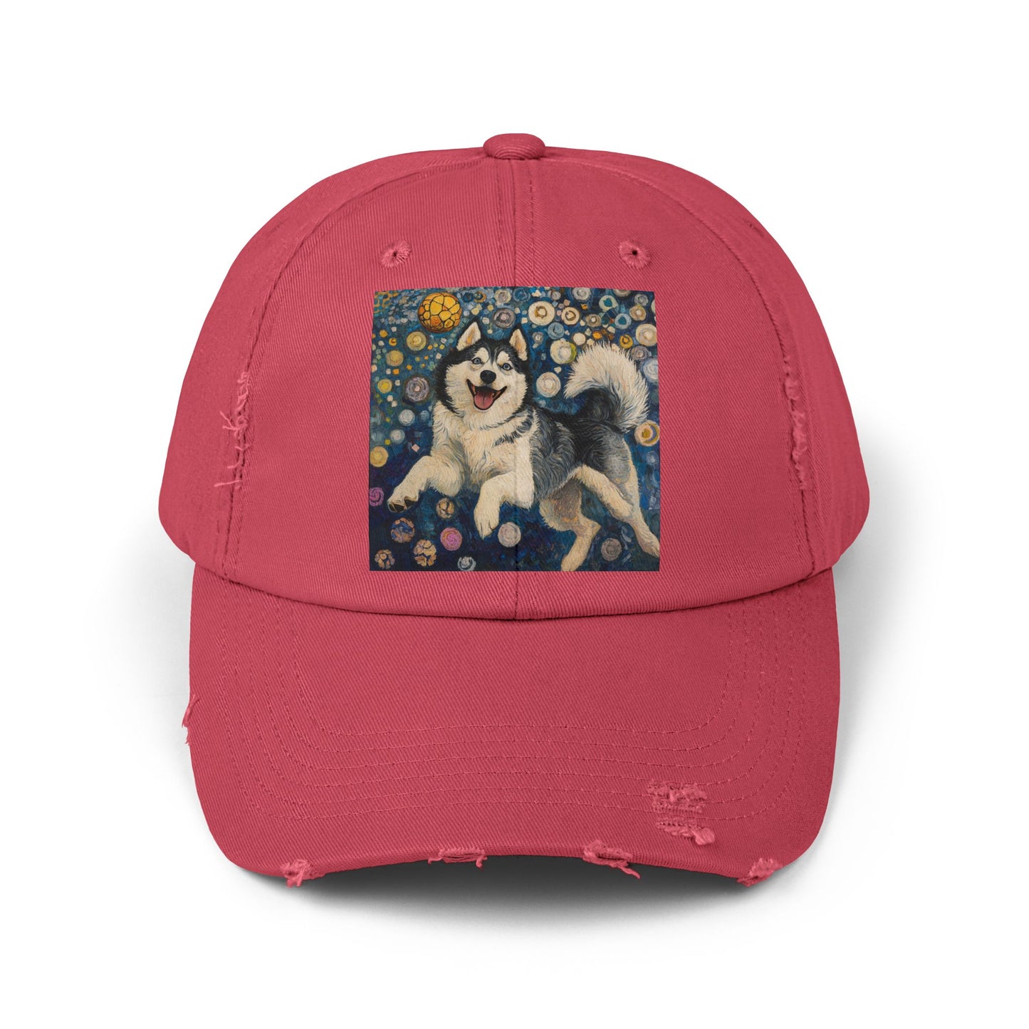 Husky Dog Cap, Distressed Adjustable Hat, Pet Lover Gift, Cute Casual Fashion, Unique Animal Apparel