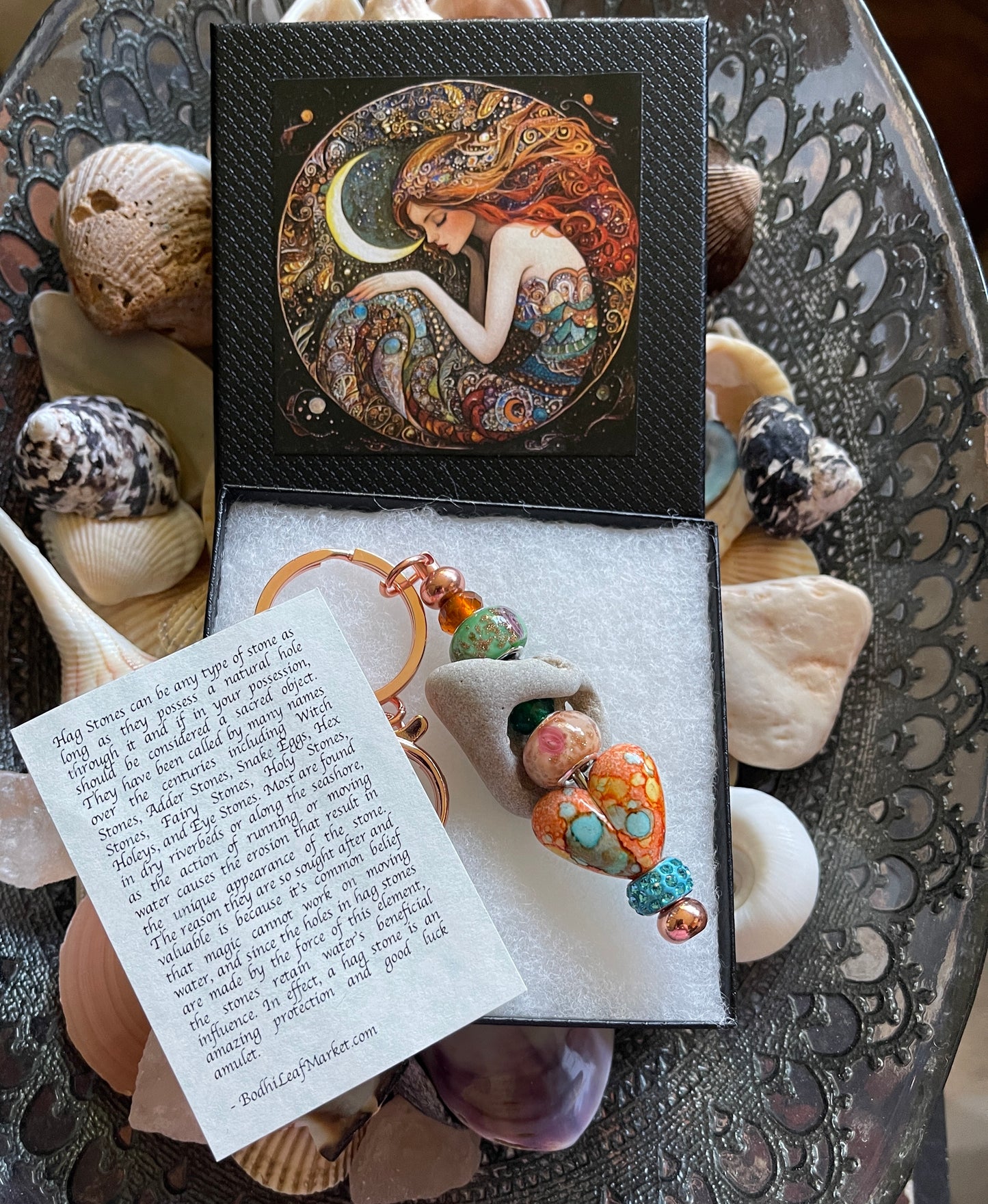 Slumber Mermaid Gift Box with Beach Stone and Bead Keychain