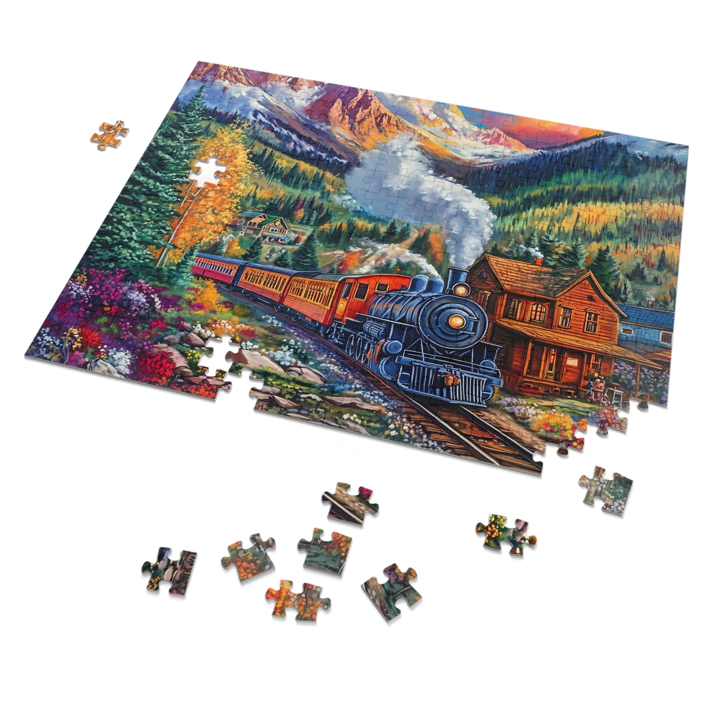 Scenic Mountain Steam Train Jigsaw Puzzle with Tin | 500pc Colorado Landscape Puzzle