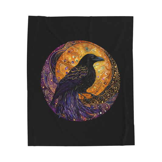 Raven Moon Plush Blanket | Cozy Decorative Throw, Gift for Bird Lovers, Bedroom Decor, Halloween Vibes, Home Comfort