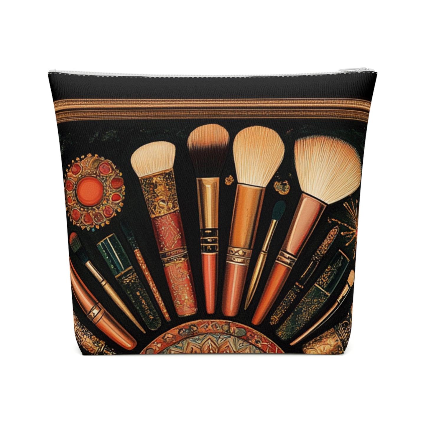 Artistic Vintage Look Makeup Bag, Bohemian Cosmetic Pouch, Travel Toiletry Case, Gift for Beauty Lovers, Vintage Brush Design