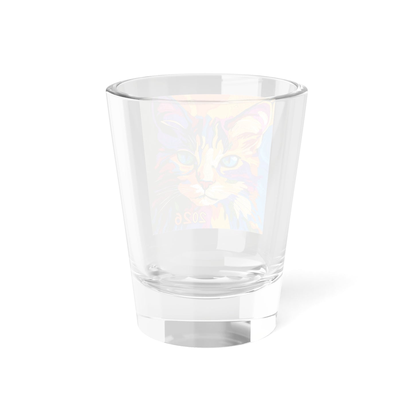 Happy New Year Colorful Pop Art Cat 2026 Shot Glass | Vibrant Feline Illustration