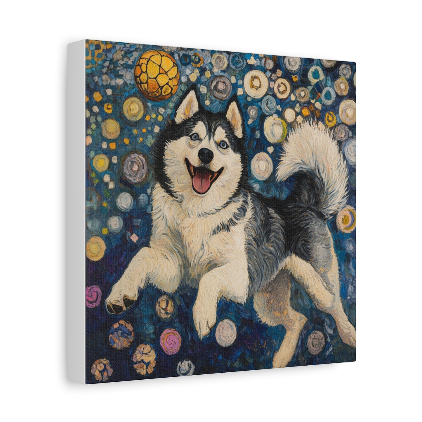 Joyful Husky Canvas Art, Pet Wall Decor, Dog Lovers Gift, Home Decoration, Animal Art, Husky Portrait