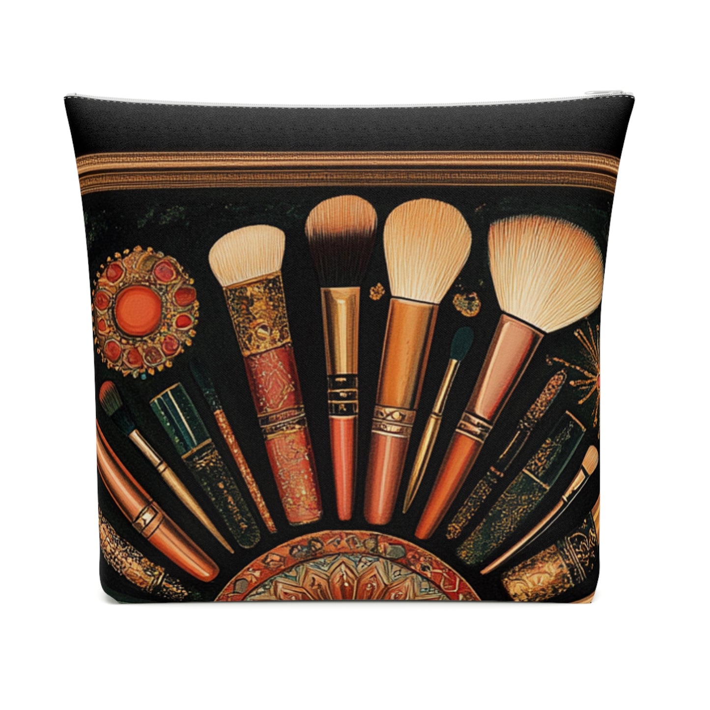Artistic Vintage Look Makeup Bag, Bohemian Cosmetic Pouch, Travel Toiletry Case, Gift for Beauty Lovers, Vintage Brush Design