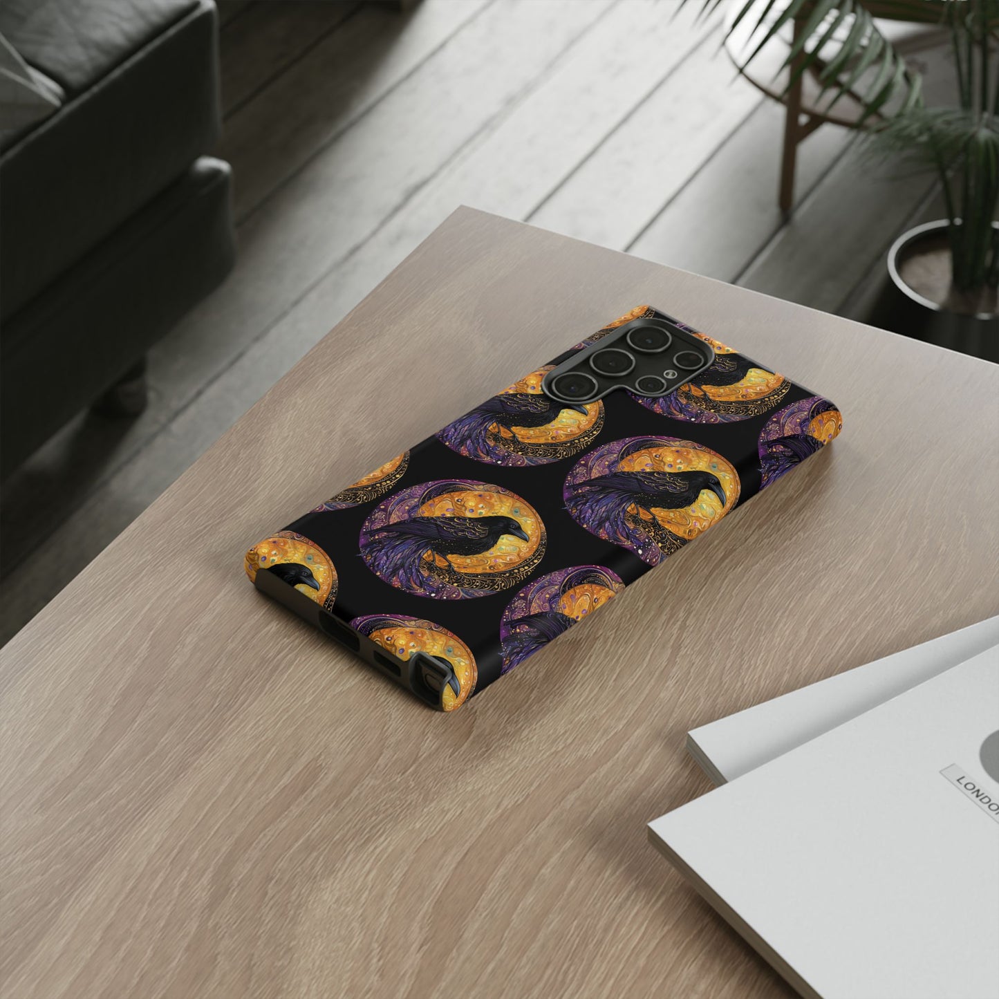 Raven Celestial Phone Case, Astrological Gift, Bird Lover Accessory, Tough Phone Cover, Gothic Aesthetic, Halloween Tech Decor
