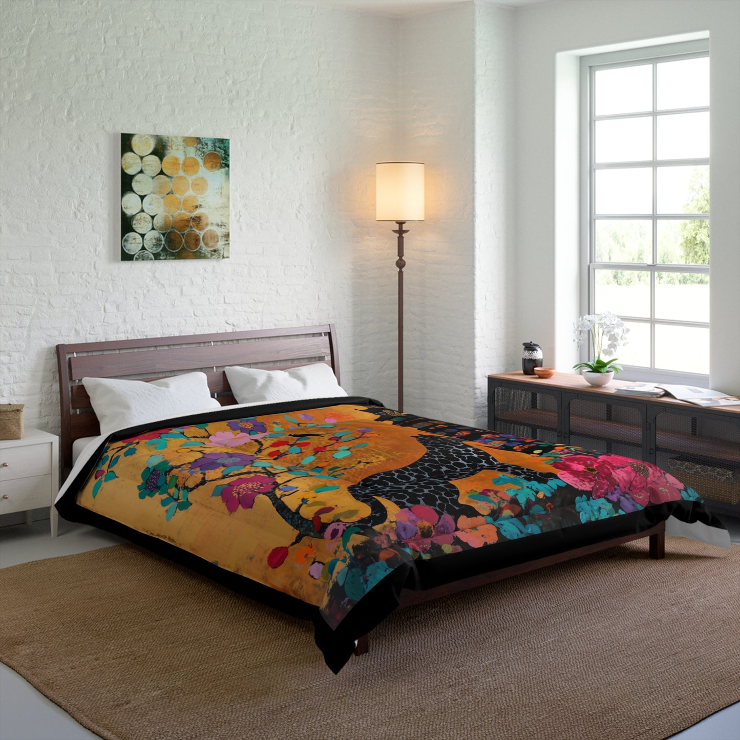 Floral Leopard Pagoda Comforter | Asian-Inspired Botanical Bedding