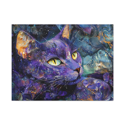 Amethyst Galactic Cat Canvas Art Print, Colorful Home Decor, Cat Lovers Gift, Wall Art, Cosmic Decor