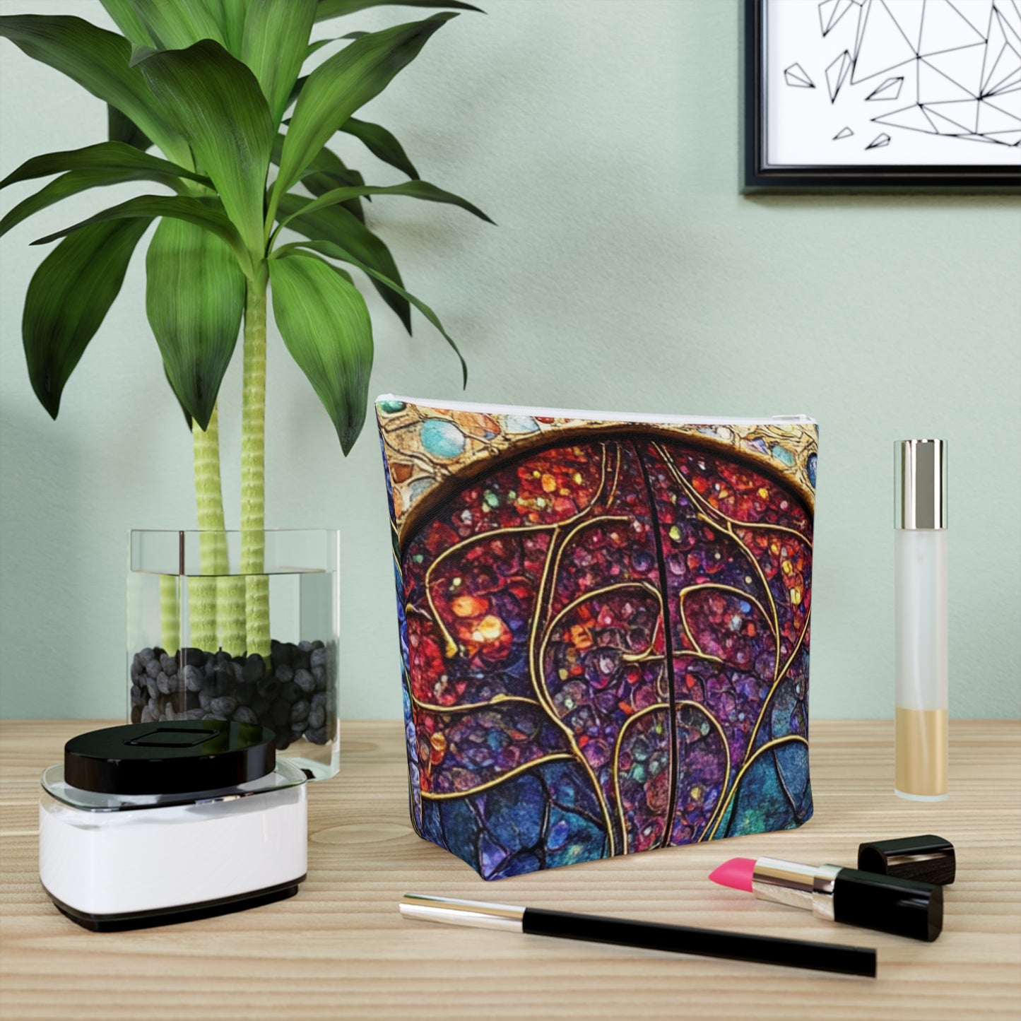 Fairy Door Colorful Cotton Cosmetic Bag, Vibrant Makeup Organizer, Artistic Travel Pouch, Gift for Her, Holiday Toiletries Case