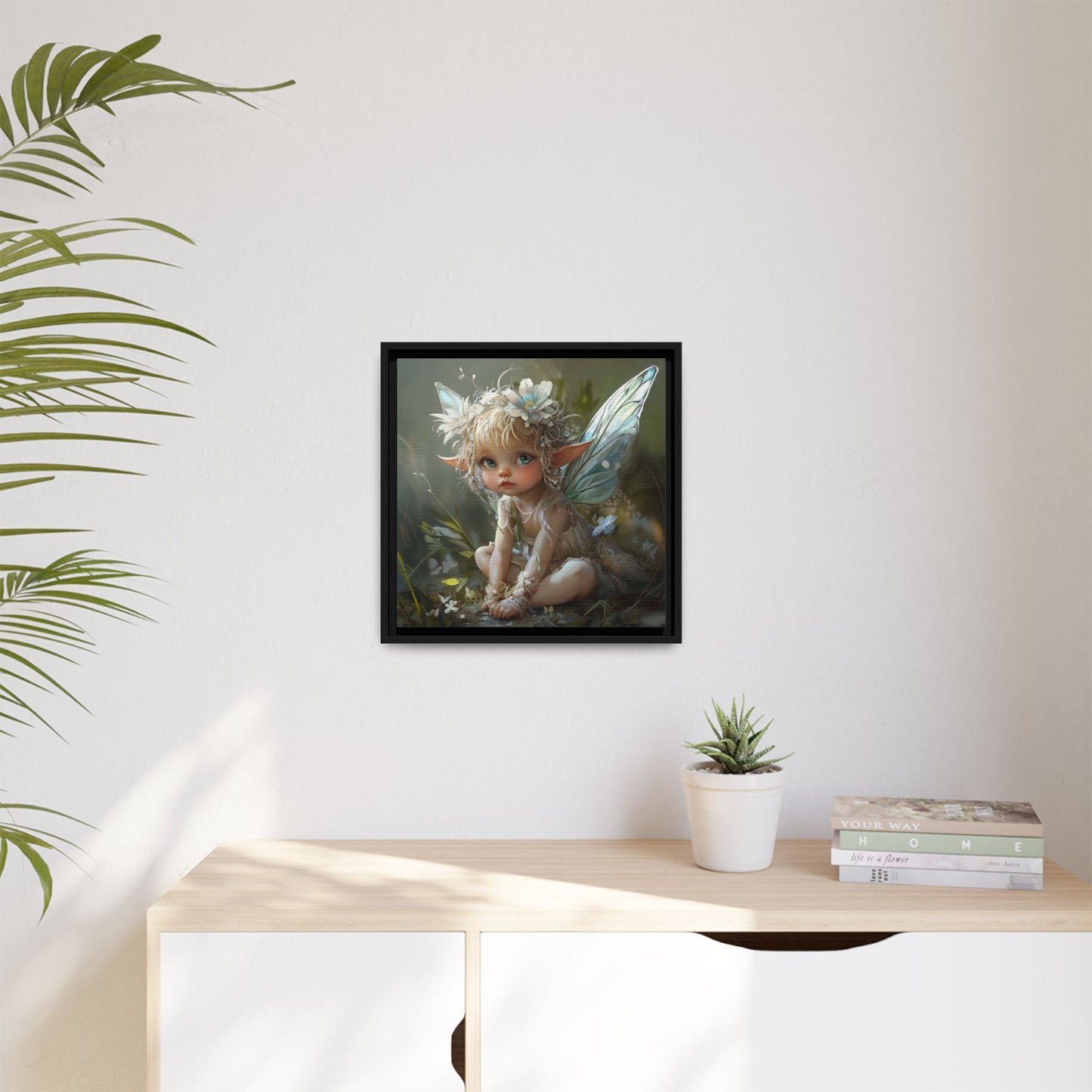 Baby Fairy Art Print, Framed Canvas, Whimsical Home Decor, Fairy Tale Gift, Magical Nursery Wall Art