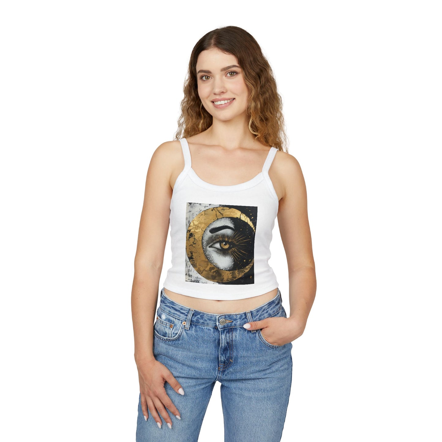 Mystic Eye Women's Spaghetti Strap Tank Top, Boho Style Summer Top, Casual Wear, Festival Fashion, Art-Inspired Clothing