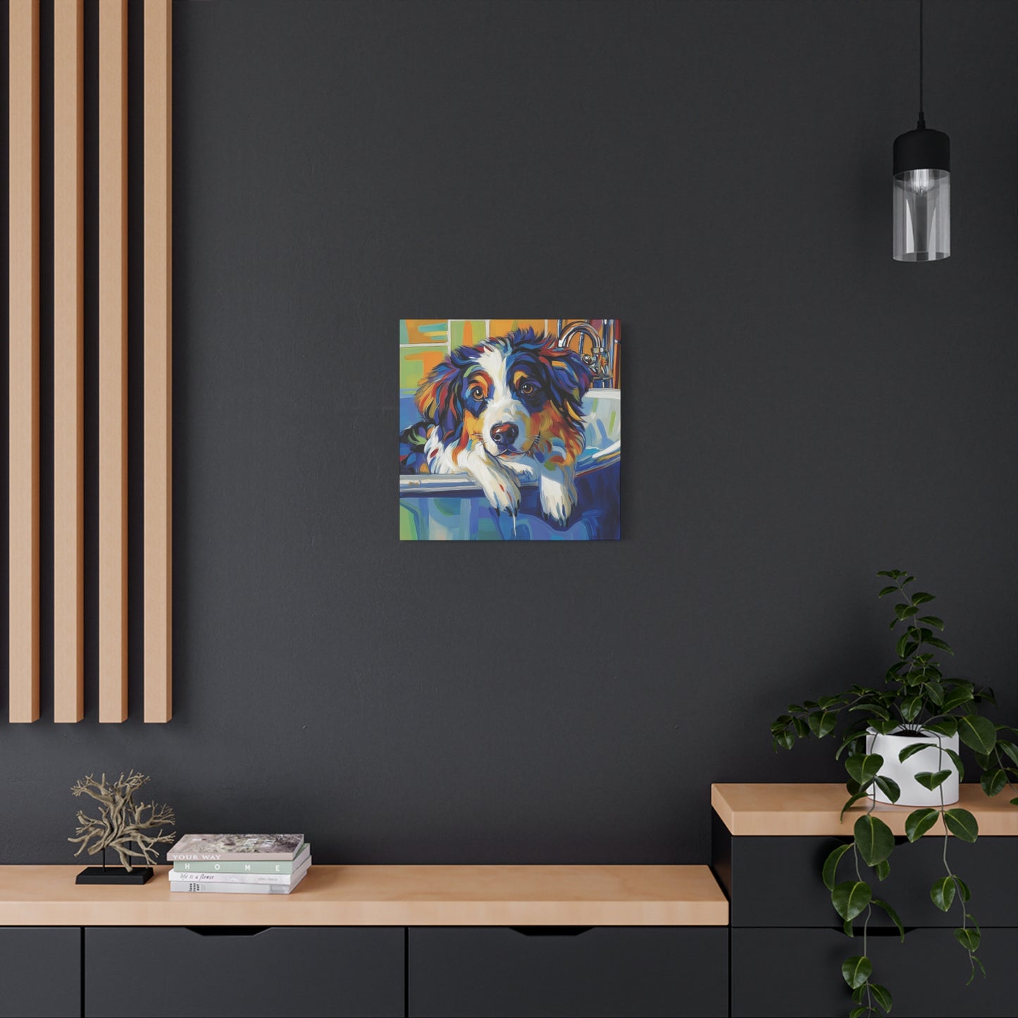 Aussie Bathtub Canvas, Australian Shepherd Art, Aussie Canvas, Tri Color Australian Shepherd Art, Dog Bathtub Prints
