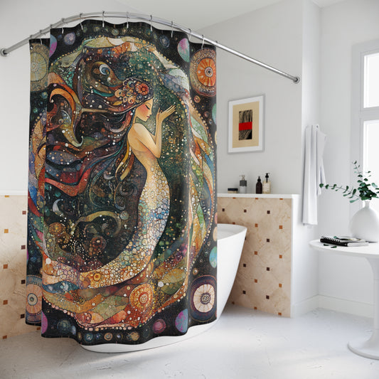 Celestial Mermaid Shower Curtain | Ethereal Home Decor, Bohemian Bathroom, Ocean Vibes, Gift for Her, Fantasy Art