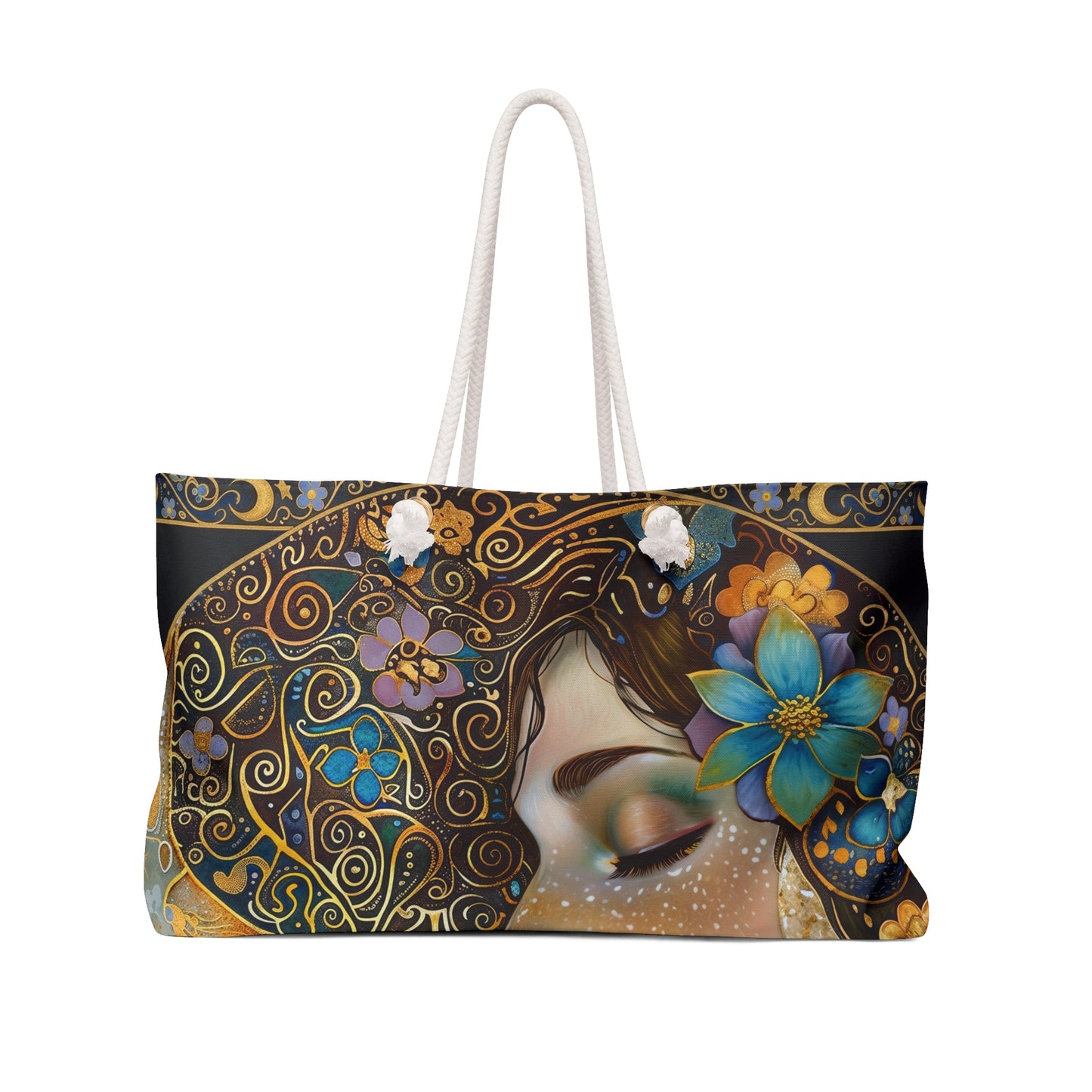 Floral Art Nouveau Goddess Bag Boho Weekender Travel Tote Decorative Floral Portrait