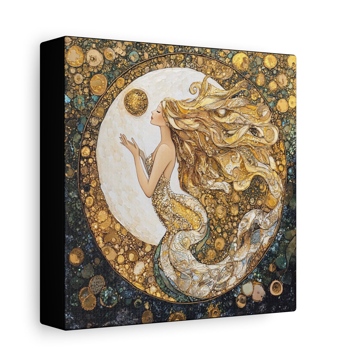 Mermaid Moon Art Canvas, Whimsical Home Decor, Magical Gift for Art Lovers, Celestial Wall Art, Fantasy Room Decoration