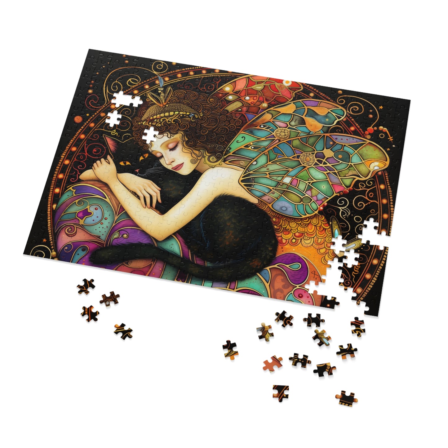 Sleeping Fairy with Black Cat Jigsaw Puzzle
