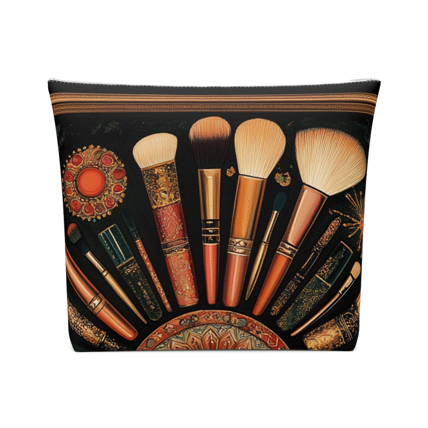 Artistic Vintage Look Makeup Bag, Bohemian Cosmetic Pouch, Travel Toiletry Case, Gift for Beauty Lovers, Vintage Brush Design