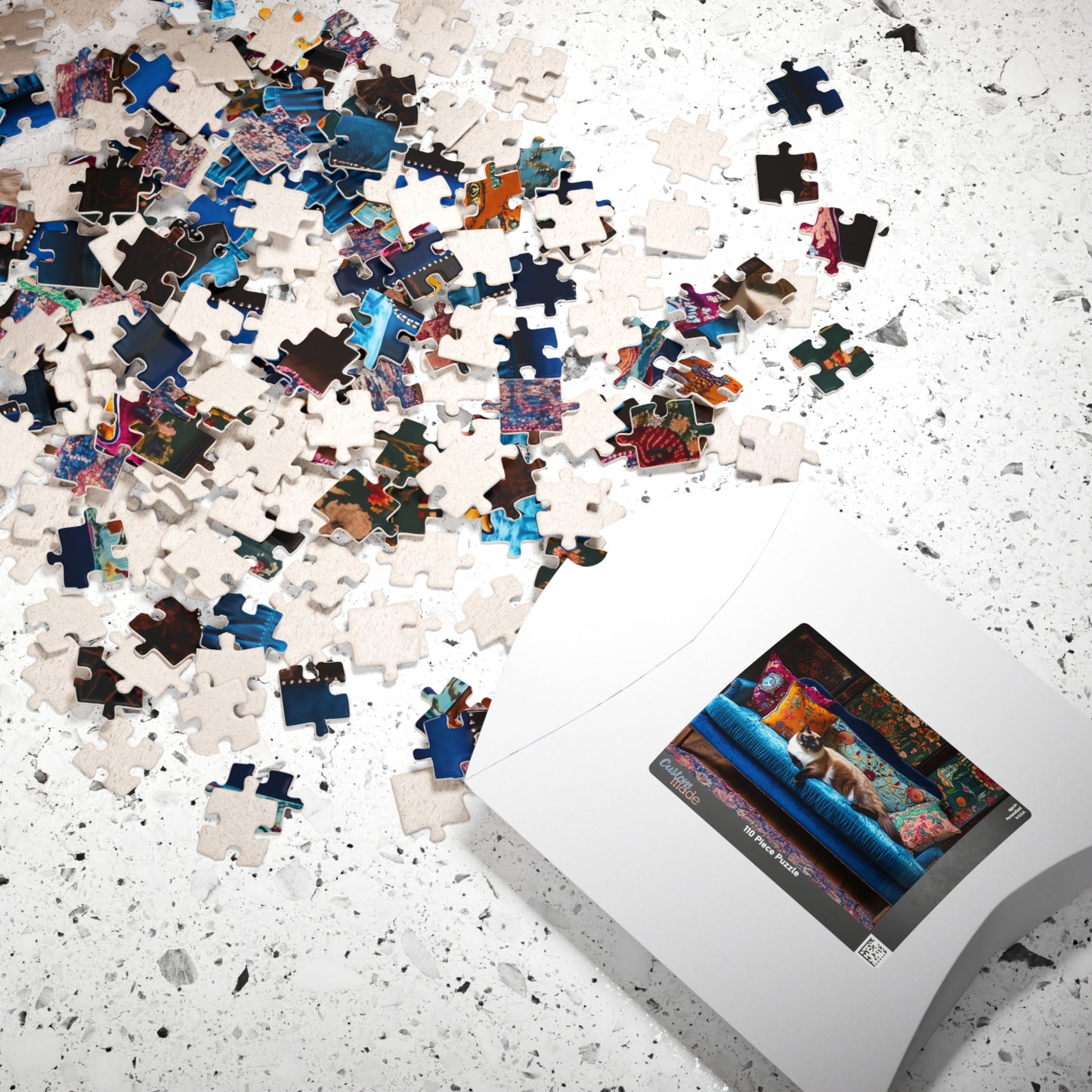 Siamese "House Cat" on Blue Velvet Sofa Puzzle | 252/520/1014-piece Jigsaw