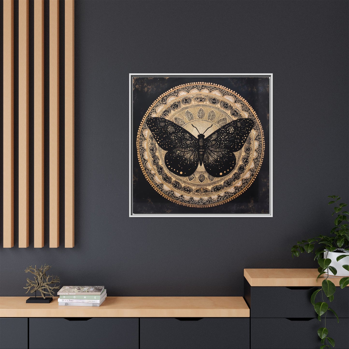 Black Moth Mandala Matte Canvas Framed | Wall Art