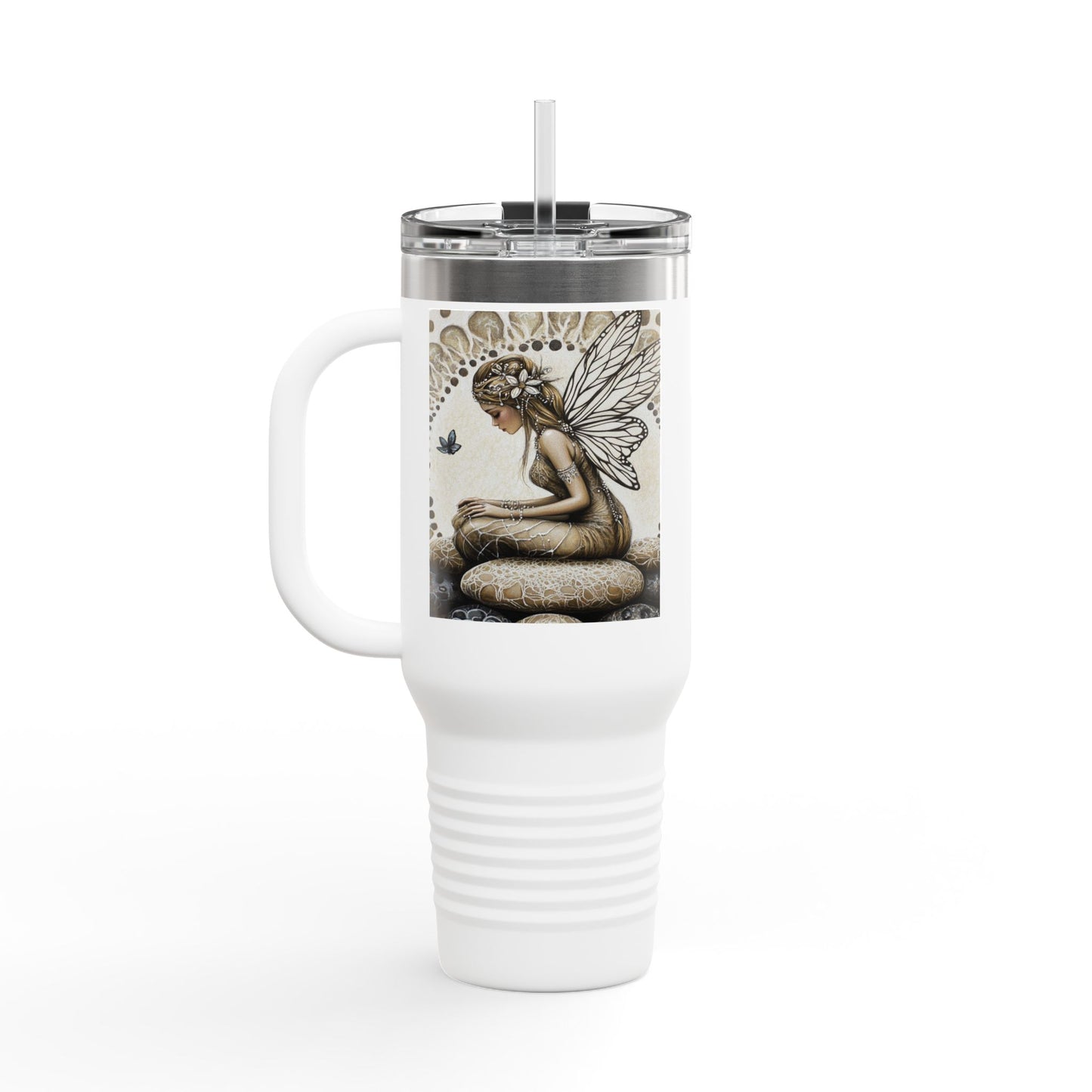Good Fortune Stone Fairy Travel Mug, 40oz | Insulated Coffee Cup | Gifts for Nature Lovers | Boho Decor | Relaxation Gift