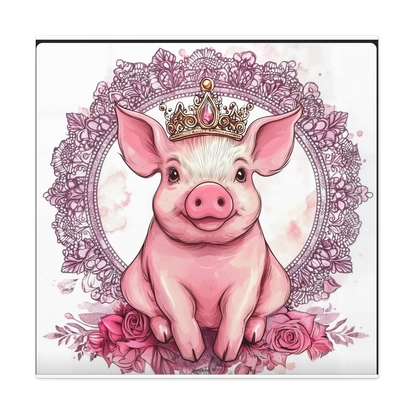 Crown Pig Canvas Art, Cute Animal Decor, Nursery Wall Art, Gift for Animal Lovers, Farmhouse Decor, Kids Room Decoration