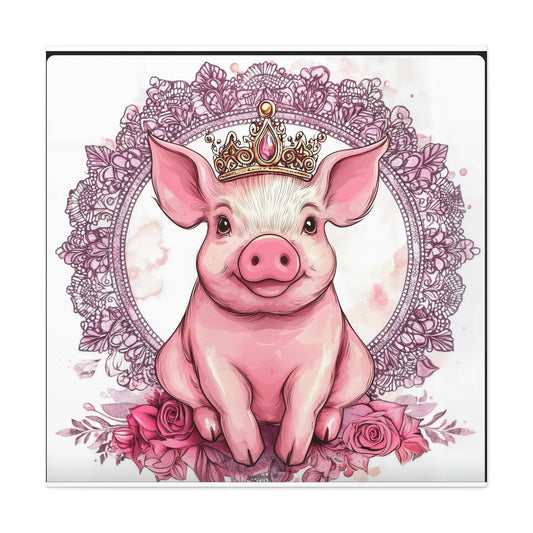 Crown Pig Canvas Art, Cute Animal Decor, Nursery Wall Art, Gift for Animal Lovers, Farmhouse Decor, Kids Room Decoration