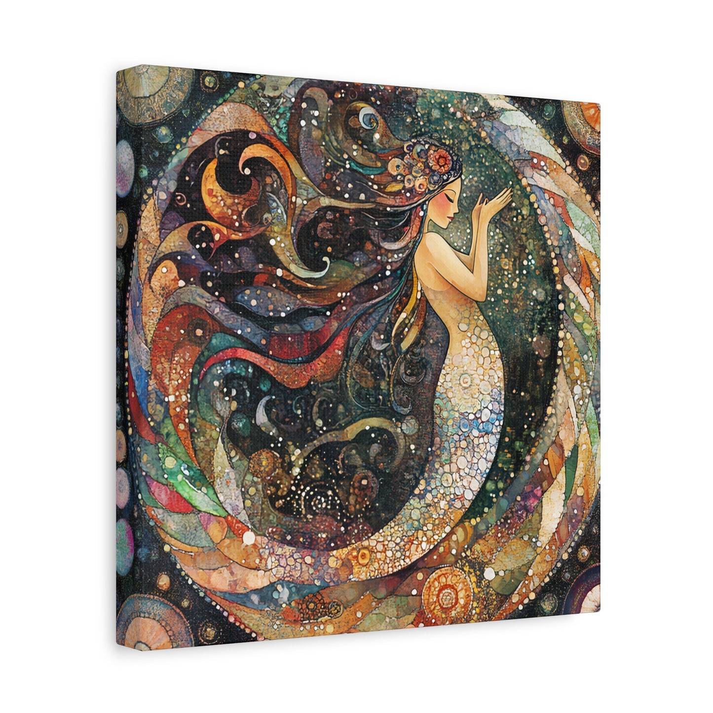 Autumnl Mermaid Canvas Art, Stretched Wall Decor, Bohemian Home Accent, Unique Gift for Sea Lovers, Nautical Art Piece, Coastal Room Decor