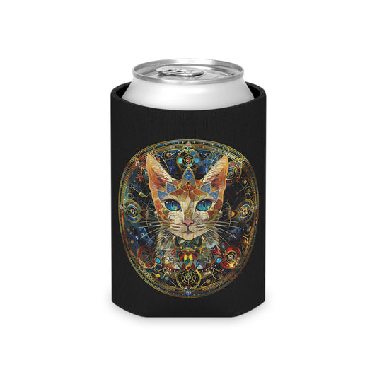 Colorful Cat Can Cooler, Cat Lover Gift, Boho Decor Item, Outdoor Partyware, Drink Insulator, Unique Feline Accessory