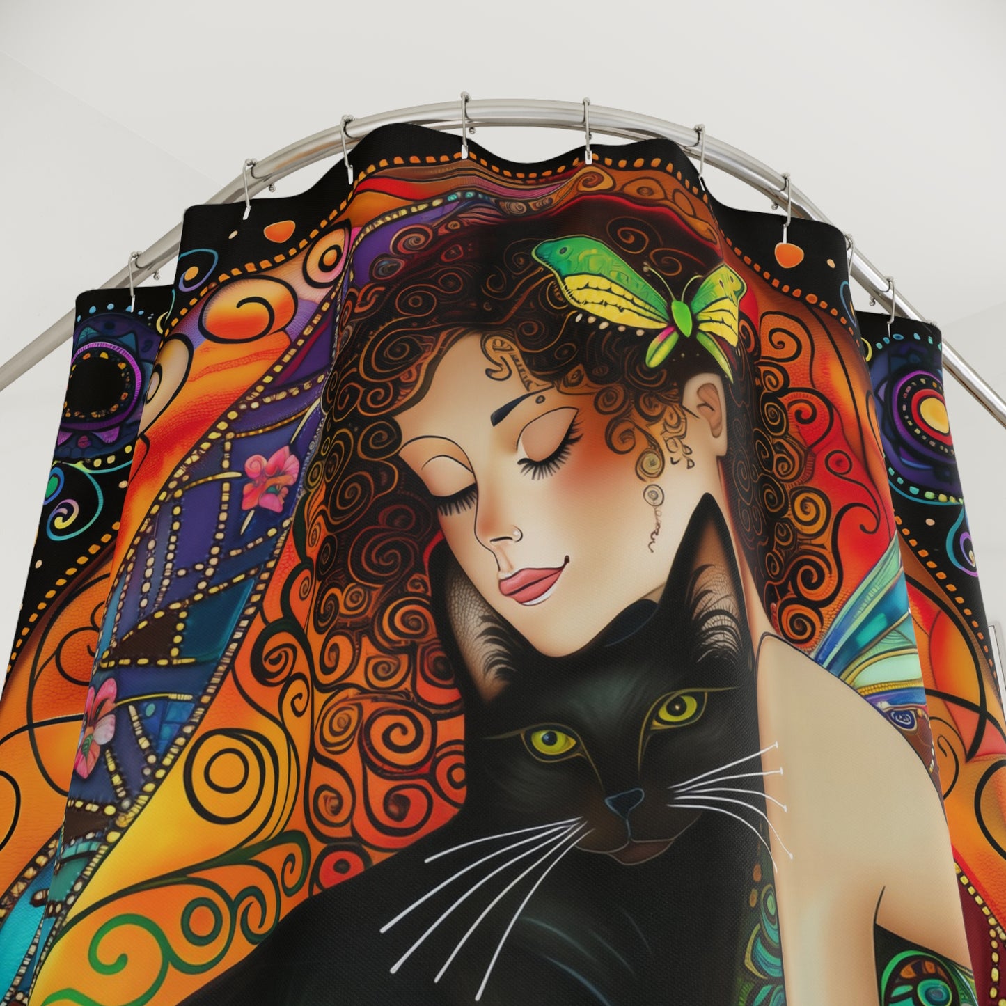 Whimsical Fairy Cat Shower Curtain – Enchanting Bathroom Décor for Cat Lovers