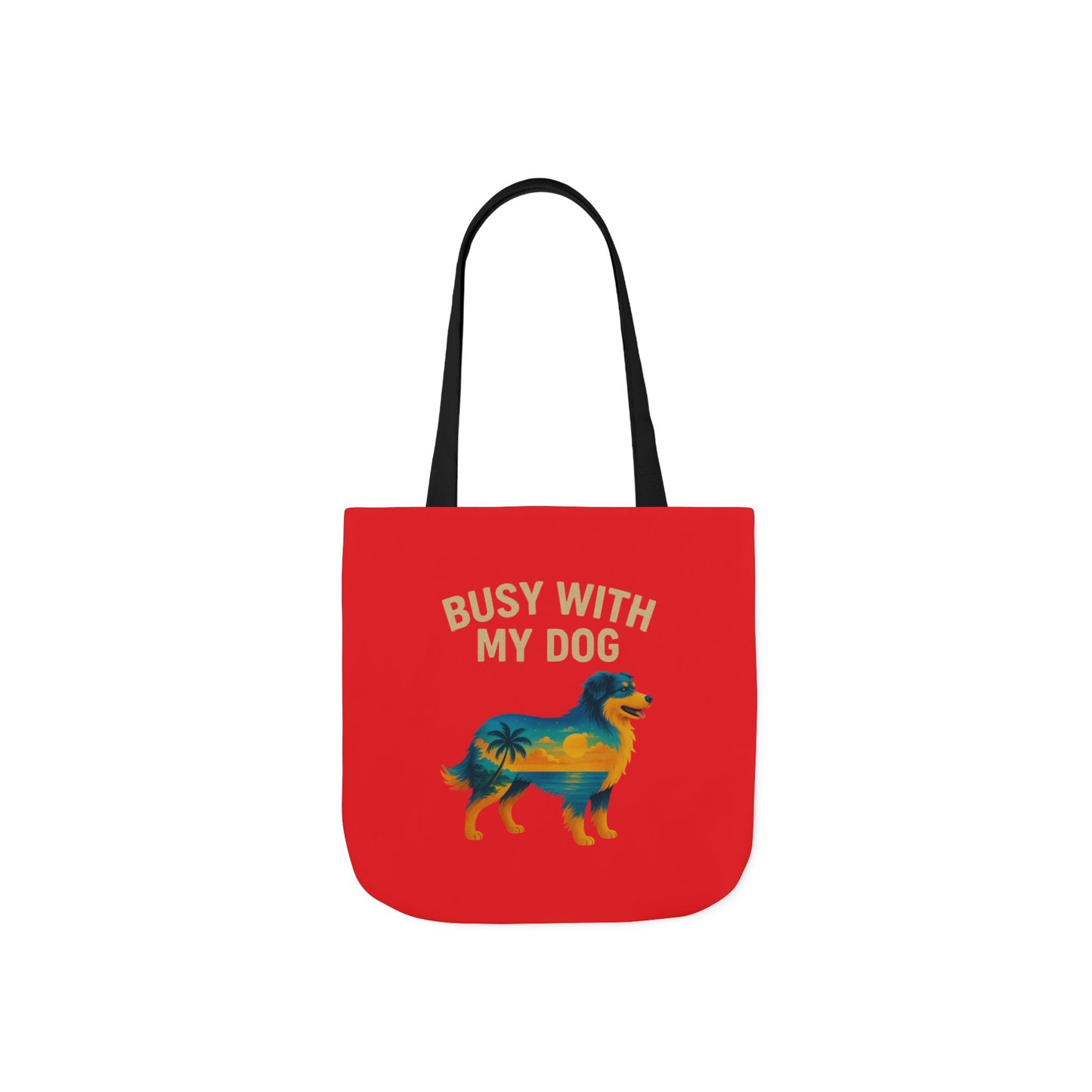 Busy With My Dog Canvas Tote Bag | Colorful Tropical Dog Illustration