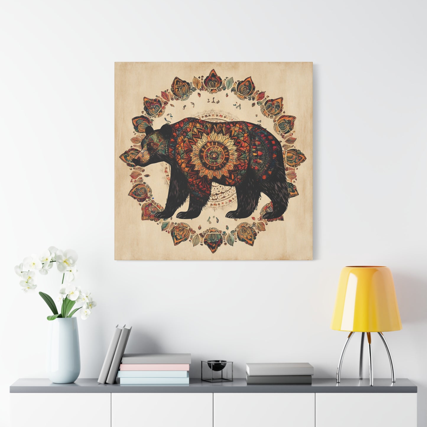 Bohemian Mandala Bear Matte Canvas Wall Art | Stretched Canvas