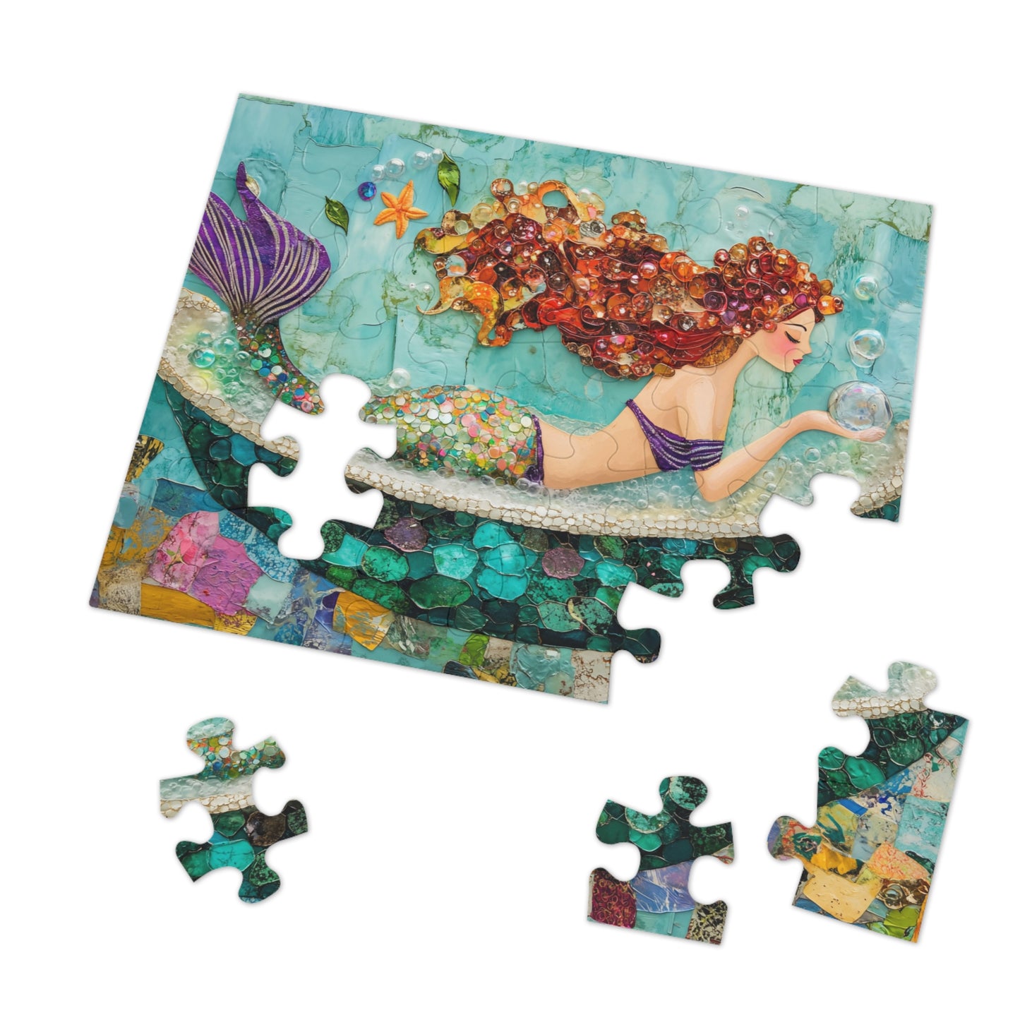 Bubbles Mermaid Art Jigsaw Puzzle with Tin