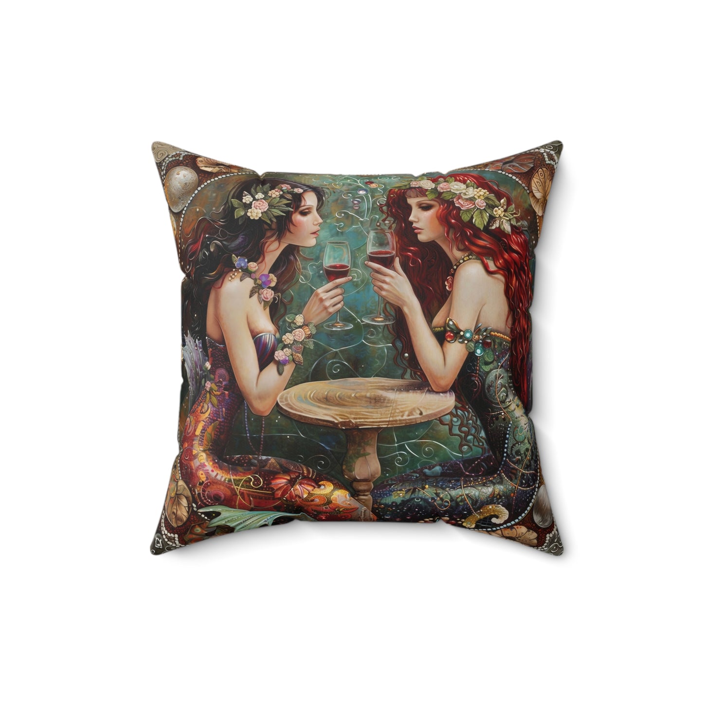 Mermaids in Paris Pillow Faux Suede Square Pillow