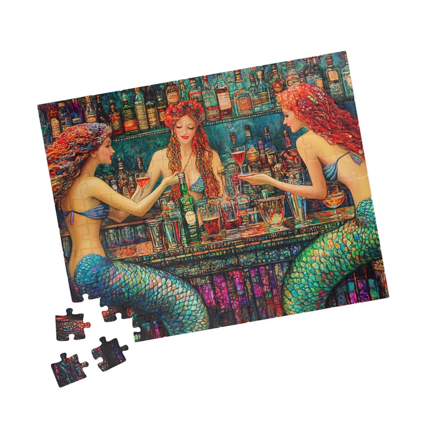 Mermaid Bar Scene Puzzle | 520 or 1014 Piece Jigsaw, Colorful Mermaid Artwork