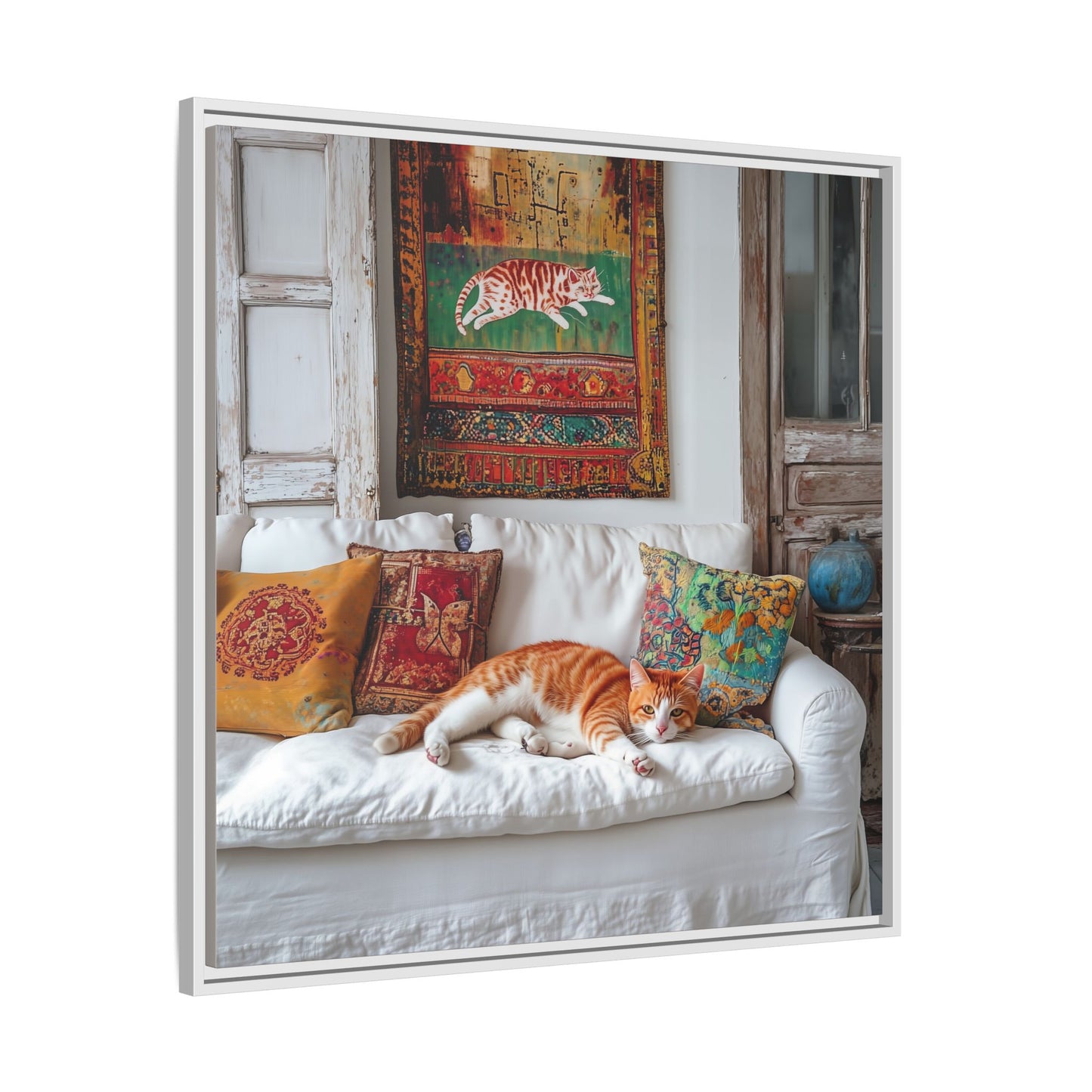 Orange Tabby "House Cat" Sleeping Ginger Cat Sofa Photo Framed Canvas