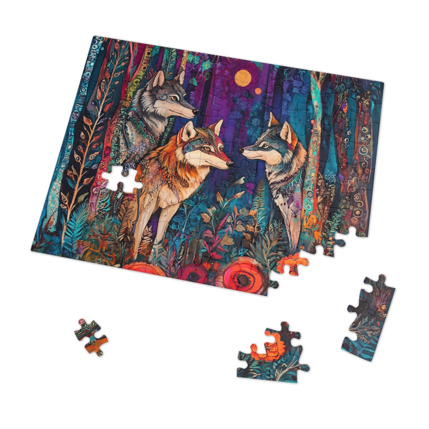 Colorful Forest Wolves Jigsaw Puzzle with Tin | 500pc Wildlife Puzzle