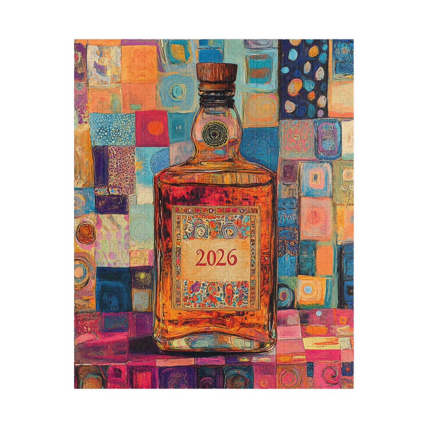 Happy New Year 2026 Tequila Bottle 2026 Puzzle Colorful Abstract Liquor Bottle Artwork