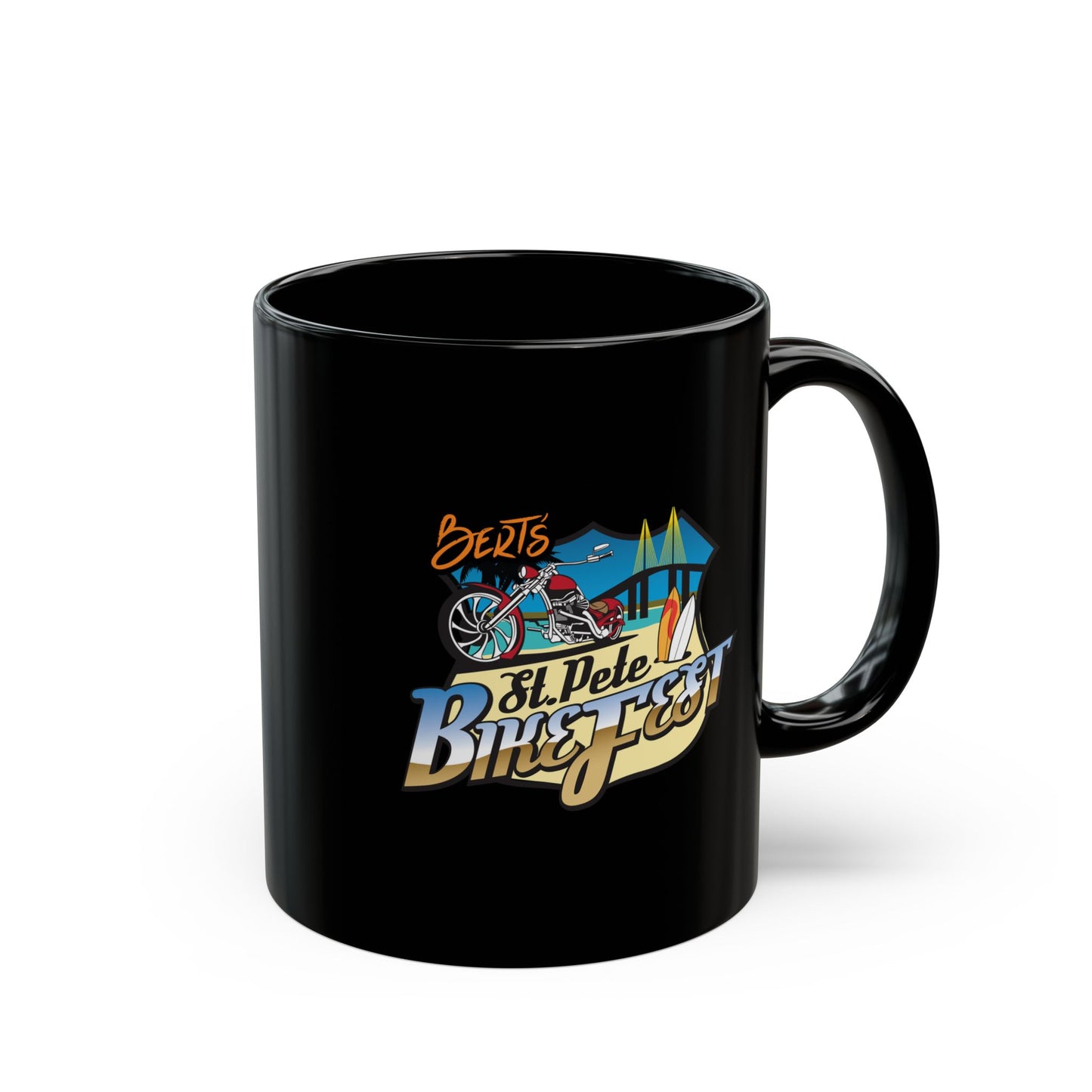 St Pete FL Bike Fest Black Mug with Beach Fiesta Design - Perfect for Coffee Lovers, Gift, Home Decor, Summer Vibes, and Celebrations