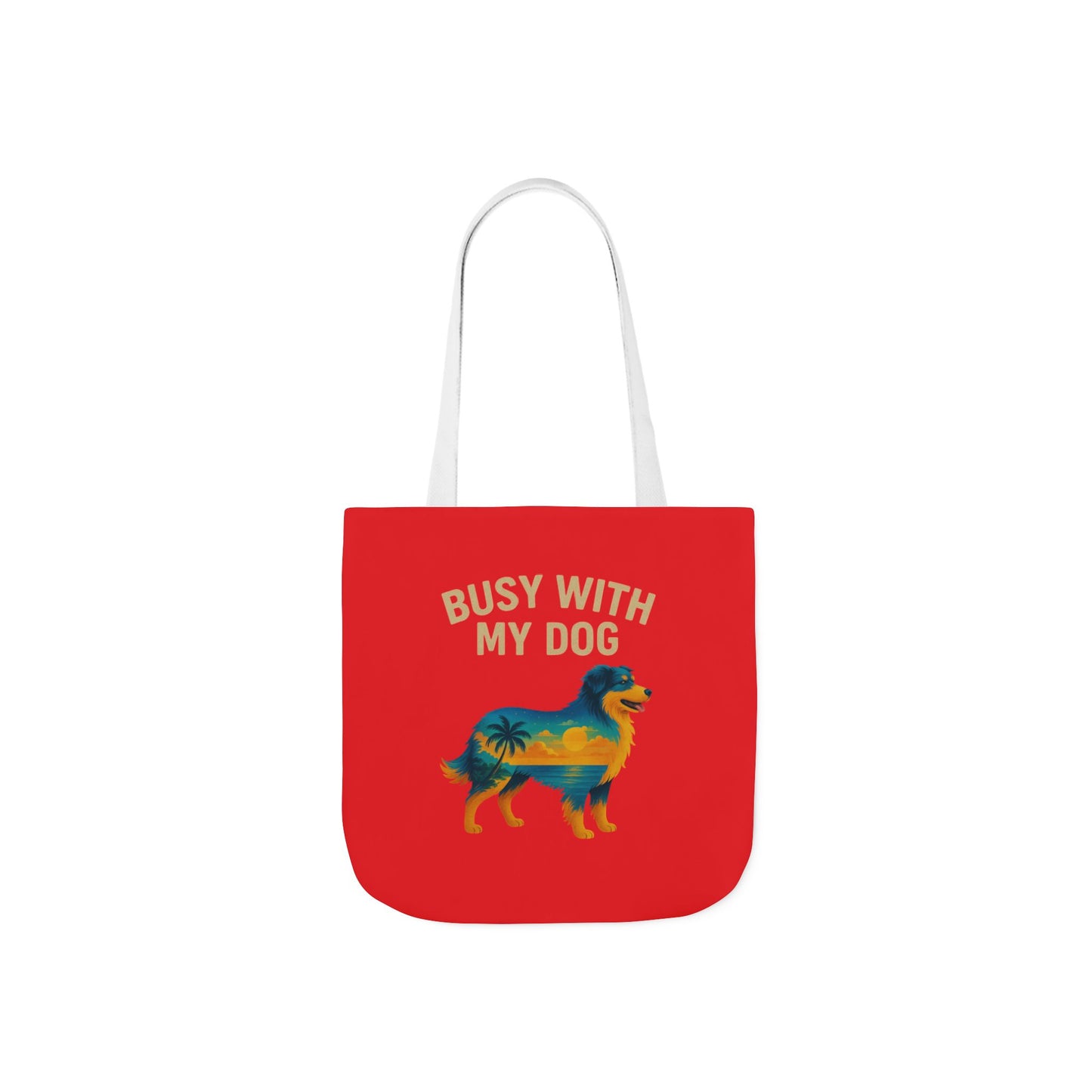 Busy With My Dog Canvas Tote Bag | Colorful Tropical Dog Illustration
