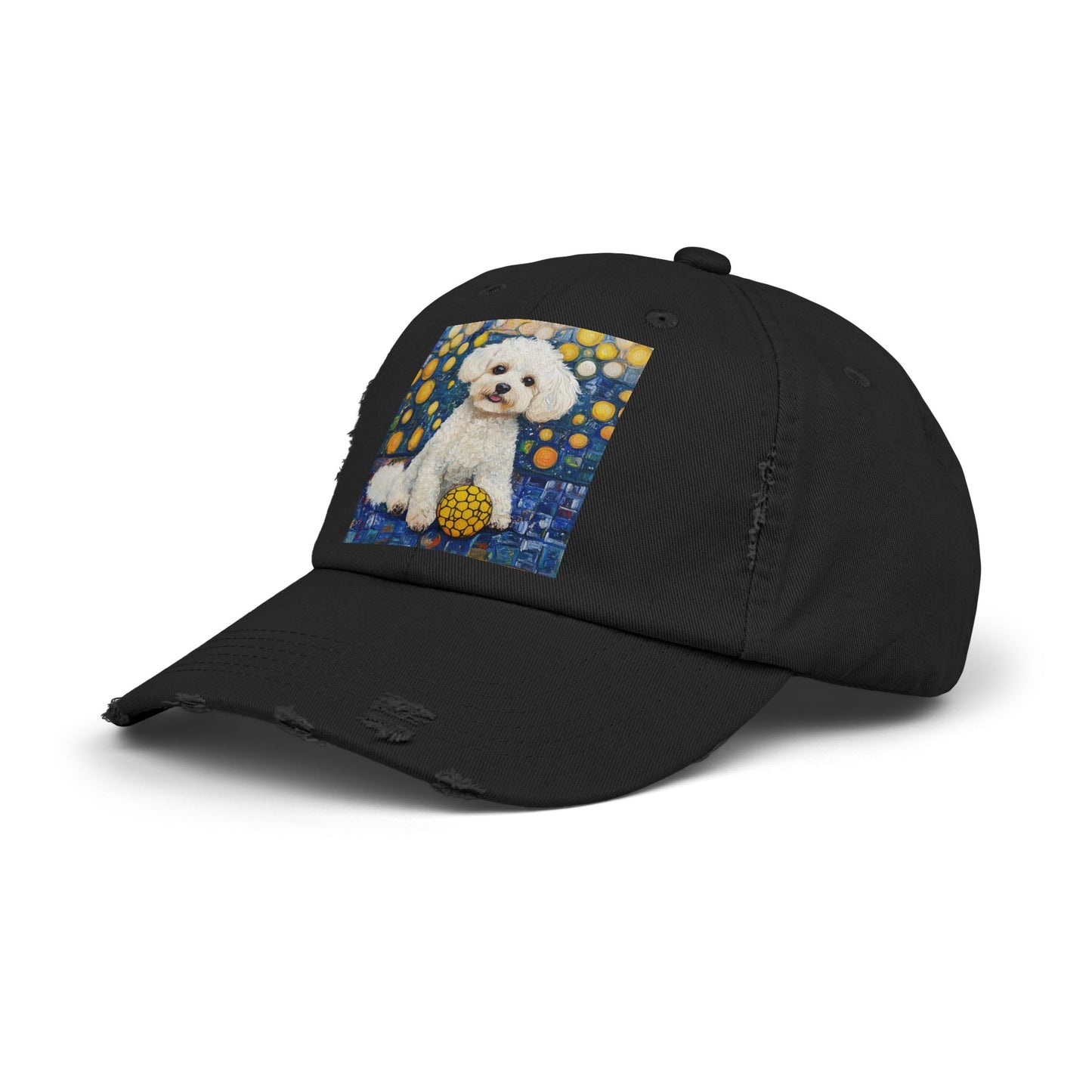 Bichon Frise Pickleball Unisex Distressed Cap with Adorable Dog Art | Pet Lover Gift, Casual Fashion, , Dog Mom Hat, Unique Dog Gift