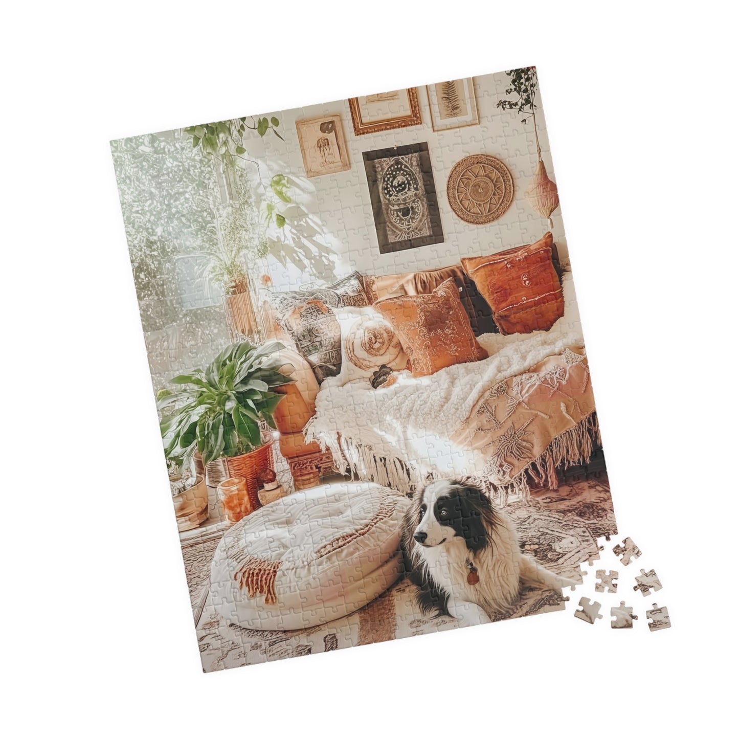 Cozy Boho Living Room Australian Shepherd Puzzle