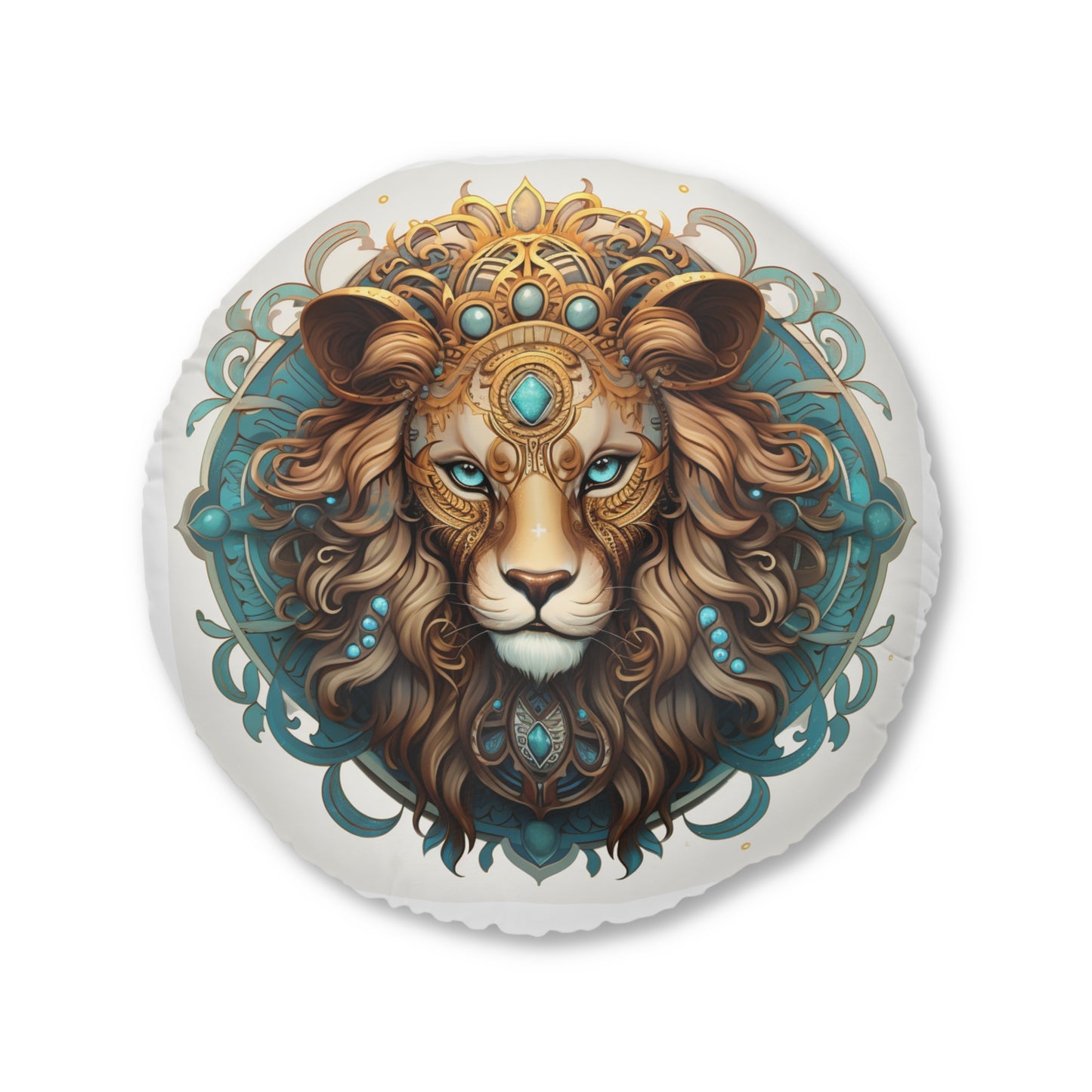 Majestic Lion Tufted Floor Pillow, Bohemian Home Decor, Round Cushion, Nursery Accent, Pet Bed, Gift for Animal Lovers